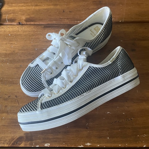 New Nwob Keds X Kate Spade Triple Kick striped Mesh platform sneakers Size 6.5 - Picture 1 of 10